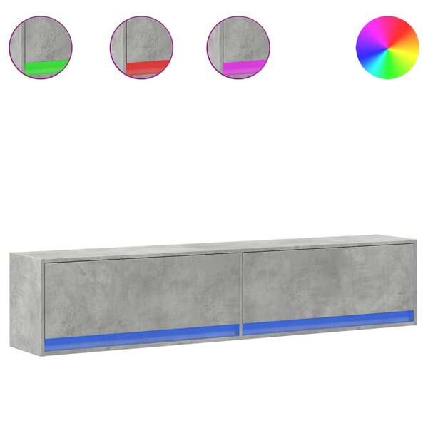 vidaXL Meuble TV mural avec LED gris béton 180x31x38 cm