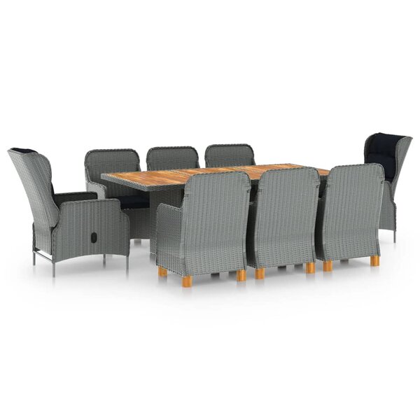 vidaXL Ensemble à manger 9 Pièces avec coussins résine tressée gris clair