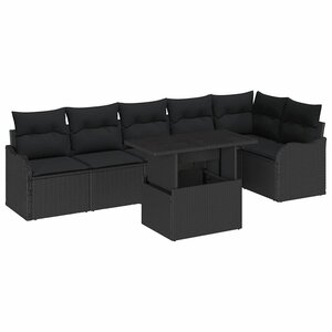 vidaXL Ensemble de Canapés avec coussin 7 Pièces Noir Poly rotin