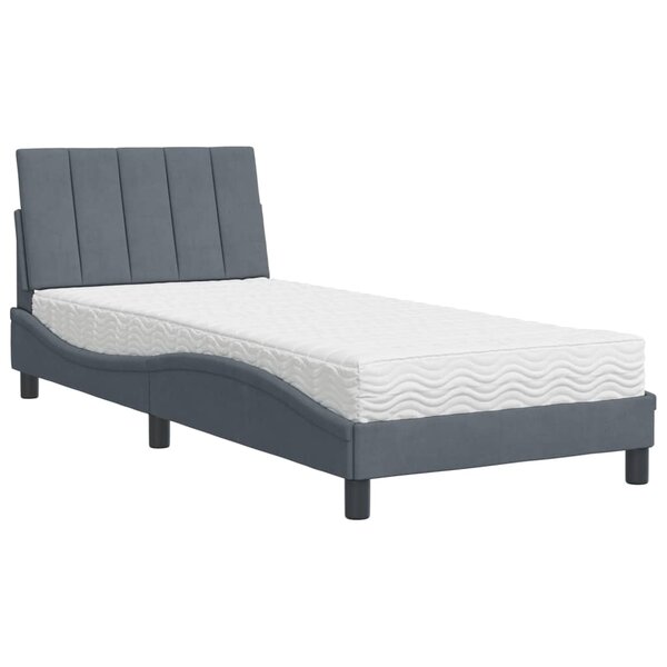 vidaXL Lit avec matelas gris foncé 90x190 cm velours