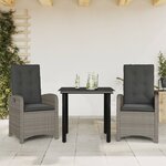 vidaXL Ensemble à manger de jardin 3 Pièces coussins gris résine tressée