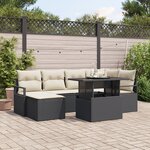 Ensemble de Canapés de Jardin 7 Pièces avec Coussins Noir Rattan Poly