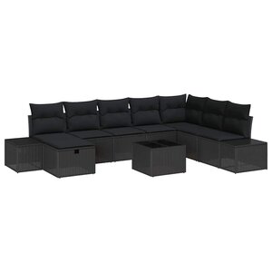 vidaXL Ensemble de canapé de jardin 9 Pièces Noir Poly rotin