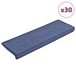 vidaXL Tapis d'escalier 30 pièces 65 x 21 x 4 cm Bleu Bord rectangulaire