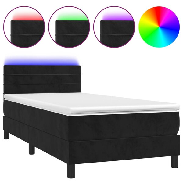 vidaXL Sommier à lattes de lit avec matelas et LED Noir 100x200 cm