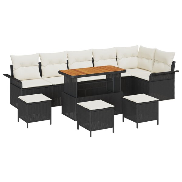 vidaXL Ensemble de canapé de jardin de 10 pièces avec coussins en poly rotin noir et acacia