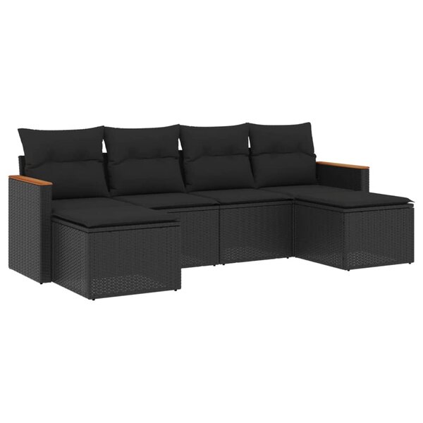 vidaXL Salon de jardin 6 Pièces avec coussins noir résine tressée