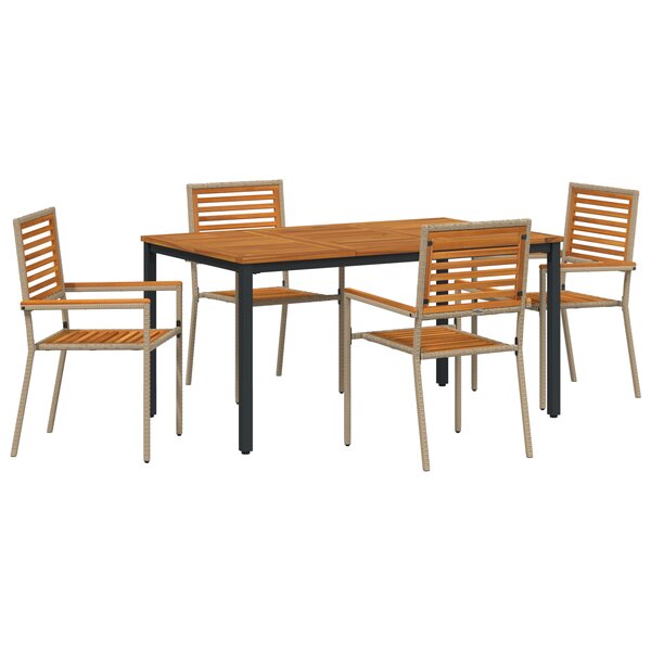 Ensemble de salle à manger jardin 5 pièces vidaXL Beige Poly Rattan Acacia