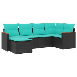 vidaXL Salon de jardin 6 Pièces avec coussins noir résine tressée