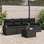 vidaXL Ensemble de canapé de jardin de 5 pièces avec coussins noir poly rattan