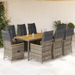 vidaXL Ensemble à manger de jardin 9 Pièces coussins gris résine tressée