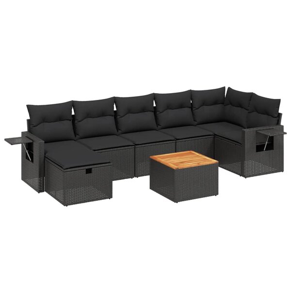 vidaXL Salon de jardin 8 Pièces avec coussins noir résine tressée