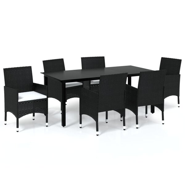 vidaXL Ensemble à manger de jardin coussins 7Pièces Résine tressée Noir