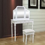 vidaXL Coiffeuse avec miroir et tabouret 2 tiroirs Blanc