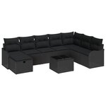 Ensemble de canapé de jardin vidaXL 9 pièces avec coussins en rotin poly noir