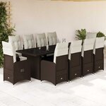vidaXL Ensemble de bistro de jardin 11 Pièces coussins marron poly rotin