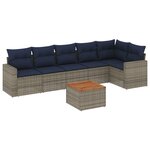 vidaXL Salon de jardin 7 Pièces avec coussins gris résine tressée