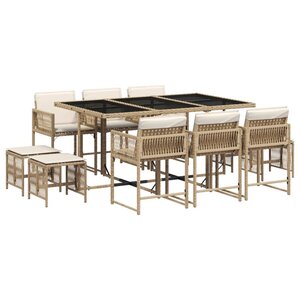 vidaXL Ensemble à manger de jardin et coussins 11 Pièces beige poly rotin