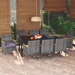 vidaXL Ensemble à manger de jardin coussins 9Pièces Résine tressée Gris
