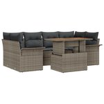 Ensemble de canapé de jardin 7 pièces avec coussins gris en rotin synthétique