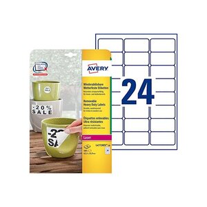 Boite 480 etiquette polyester résistante et repositionnable 63,5 x 33,9 mm, b... Avery zweckform