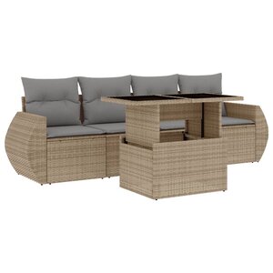 vidaXL Salon de jardin avec coussins 5 Pièces beige résine tressée