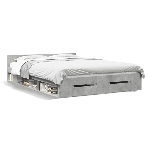 vidaXL Cadre de lit avec tiroirs sans matelas gris béton 135x190 cm