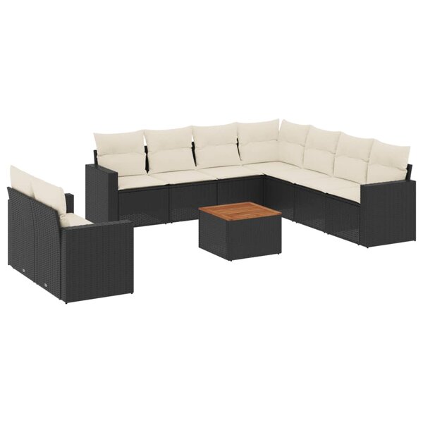 vidaXL Salon de jardin 10 Pièces avec coussins noir résine tressée