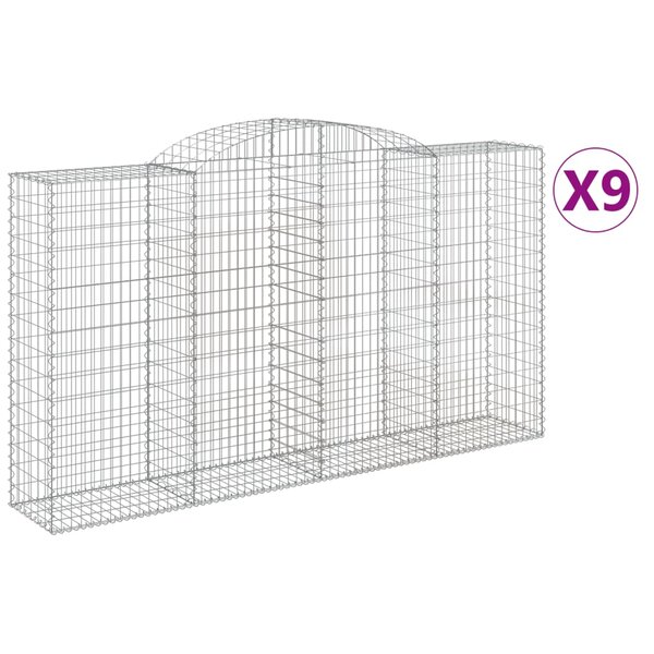 vidaXL Paniers à gabions arqués 9 Pièces 300x50x160/180 cm fer galvanisé