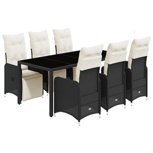 vidaXL Ensemble de bistro de jardin 7 Pièces coussins noir poly rotin