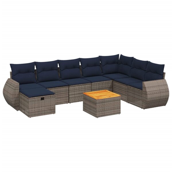 vidaXL Salon de jardin 7 Pièces avec coussins gris résine tressée