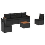 vidaXL Salon de jardin 7 Pièces avec coussins noir résine tressée