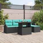 vidaXL Ensemble de canapé de jardin avec coussin 6 Pièces Noir Poly rotin