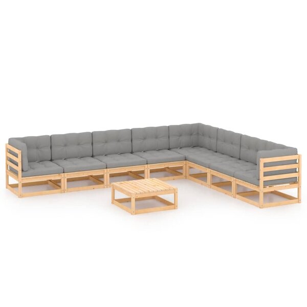 vidaXL Salon de jardin 9 Pièces avec coussins Bois de pin massif