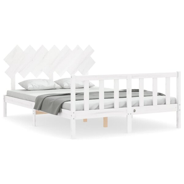 vidaXL Cadre de lit avec tête de lit blanc King Size bois massif