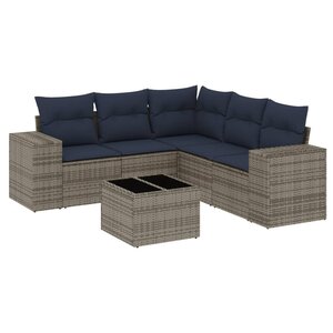 vidaXL Salon de jardin 6 Pièces avec coussins gris résine tressée