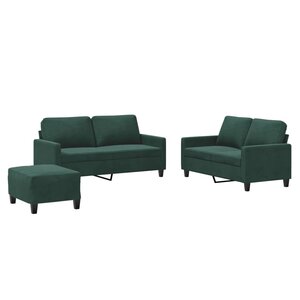 vidaXL Ensemble de canapés 3 Pièces avec coussins Vert foncé Velours
