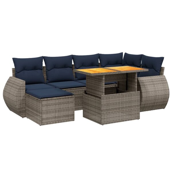 vidaXL Salon de jardin 7 Pièces avec coussins gris résine tressée