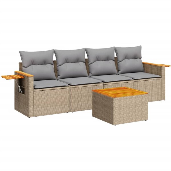 vidaXL Salon de jardin avec coussins 5 Pièces beige résine tressée