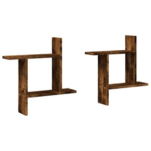 vidaXL Étagères murales 2 Pièces chêne fumé 50x12x50 cm Bois d'ingénierie
