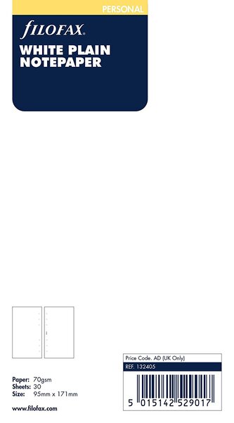 Recharge format Personal feuilles de notes unies Blanc FILOFAX