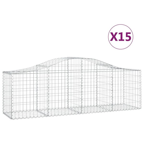 vidaXL Paniers à gabions arqués 15 Pièces 200x50x60/80 cm fer galvanisé