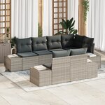 vidaXL Ensemble de Canapés de Jardin 7 Pièces avec Coussins Gris Clair Rattan Poly