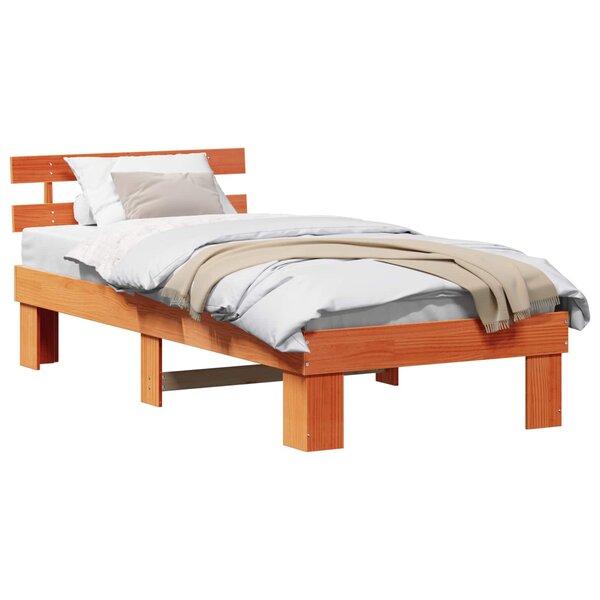 vidaXL Cadre de lit avec tête de lit Brun cire 90 x 190 cm Pin massif