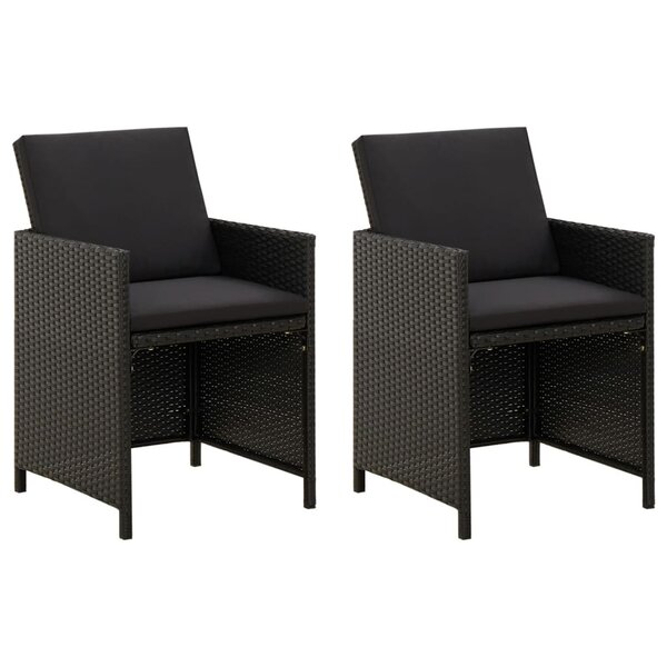vidaXL Chaises de jardin lot de 2 avec coussins Résine tressée Noir
