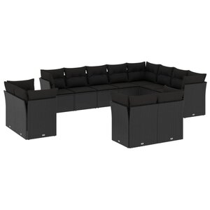 vidaXL Salon de jardin 12 Pièces avec coussins noir résine tressée
