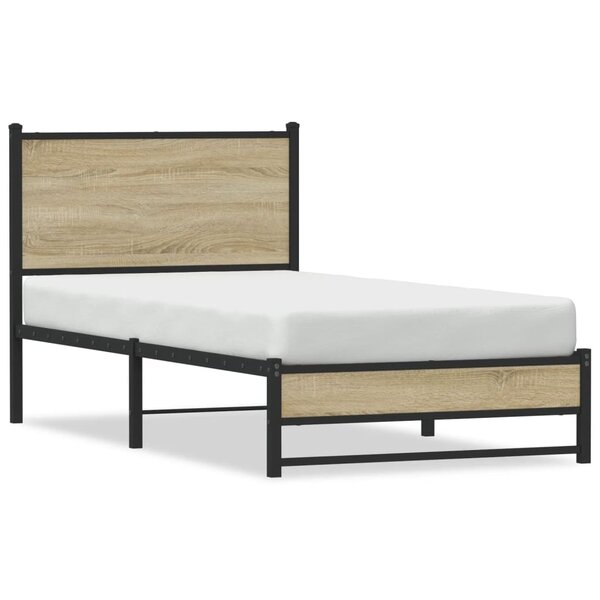 vidaXL Cadre de lit en métal sans matelas chêne sonoma 90x190 cm