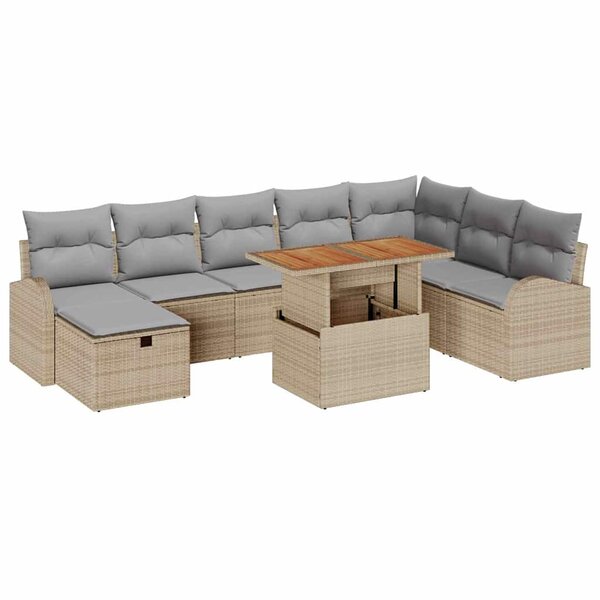 vidaXL Ensemble de canapé de jardin 9 Pièces Beige polyrotin