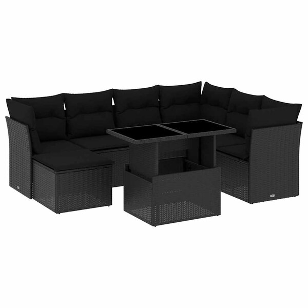 vidaXL Salon de jardin 8 Pièces avec coussins noir résine tressée