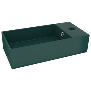 vidaXL Lavabo de salle de bain avec trop-plein Céramique Vert foncé